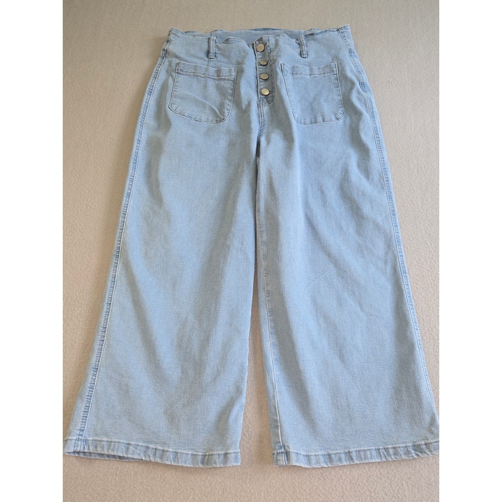 Sidefeel Wide Leg Culottes Women 16 Short Light Blue Button Fly Patch‎ Pocket